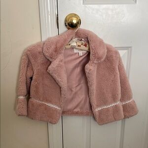 Gymboree Blush Faux Fur Jacket with Lace Trim